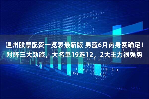 温州股票配资一览表最新版 男篮6月热身赛确定！对阵三大劲旅，大名单19选12，2大主力很强势